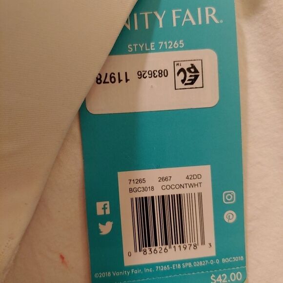 NWT Vanity Fair Women's Size 42DD Coconut White Breathable Luxe Full Figure Bra. - Picture 3 of 8